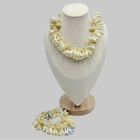 Vintage Wedding Hair Accessory Bracelet Kidney Shaped Faux Pearls Sets - Picture 1 of 10